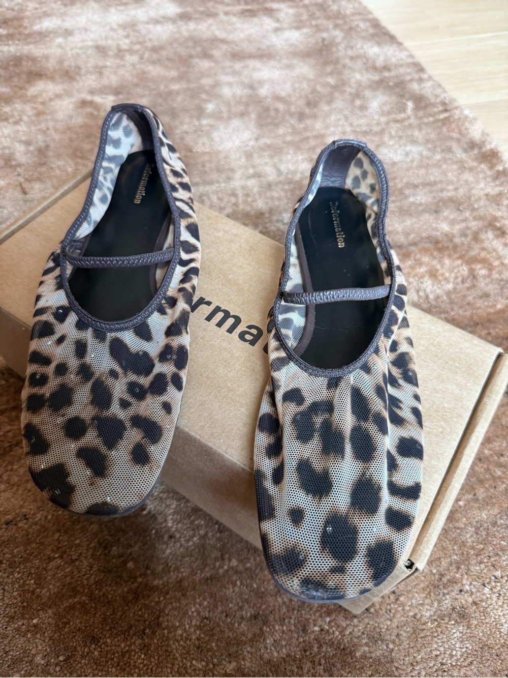 Reformation Leopard-Print Ballet Flats in Black and Tan - Picture 2 of 5
